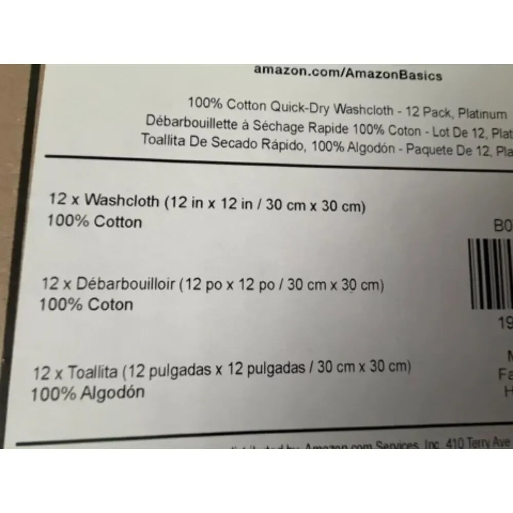 Amazon 100% cotton quick dry washcloth 12 pk platinum gray
